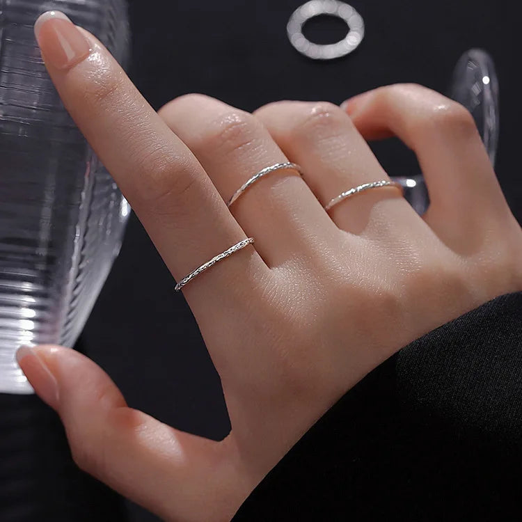 Minimalism 925 Sterling Silver Hammered Irregular Surface Thin Finger Ring for Women Wholesale
