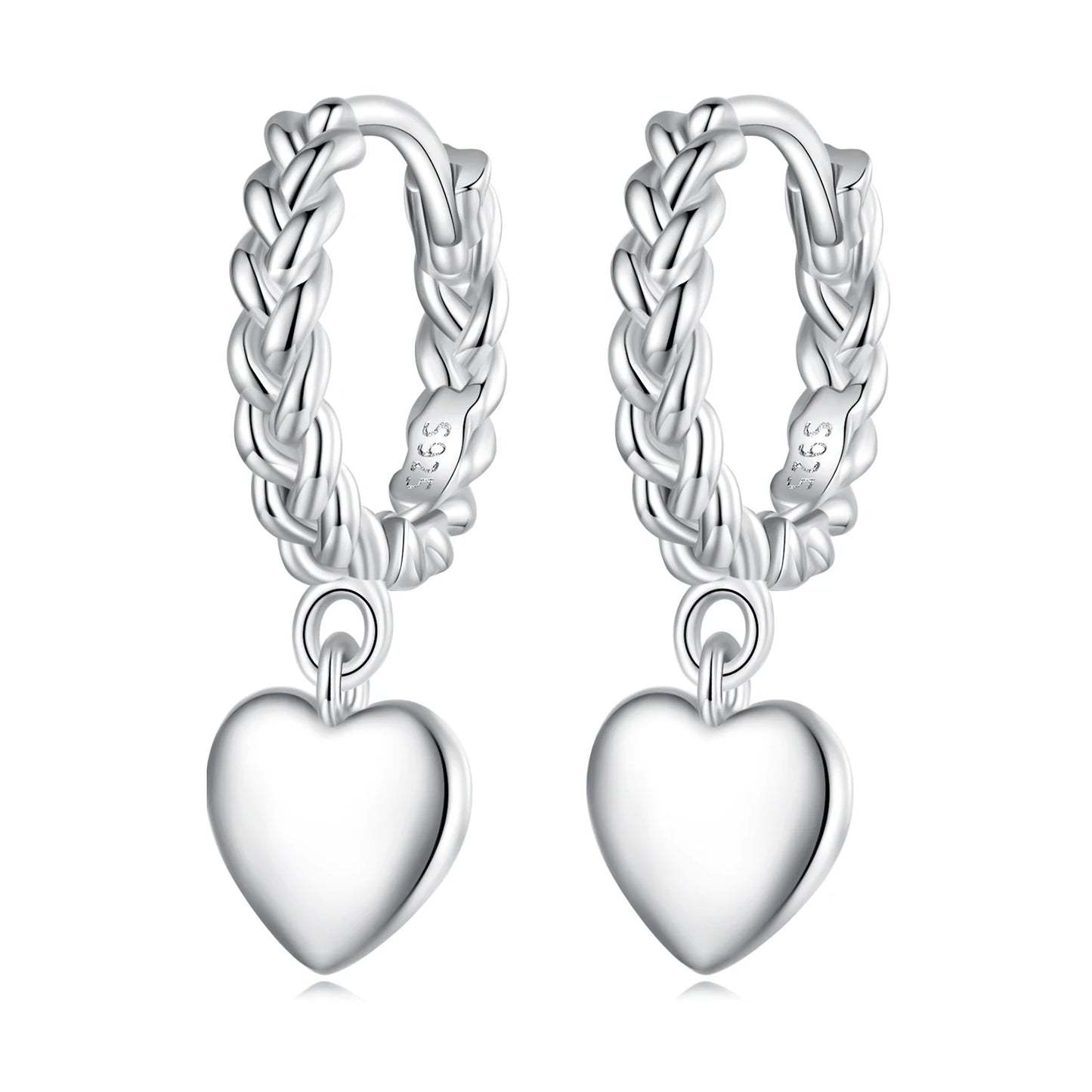 925 Sterling Silver Heart Drop Earrings for Women Twisted Braided Design Elegant Gift for Her Girlfriend Wife BSE715