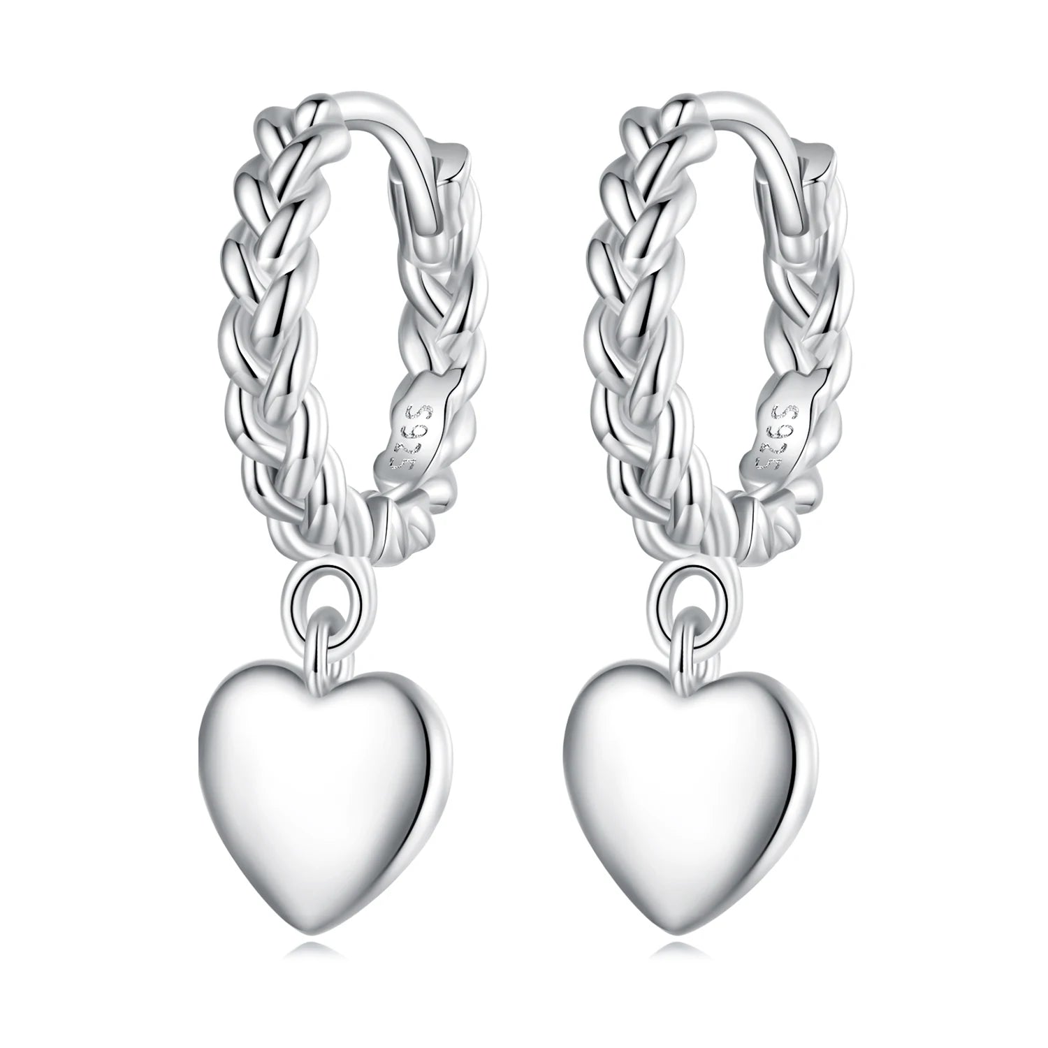 925 Sterling Silver Heart Drop Earrings for Women Twisted Braided Design Elegant Gift for Her Girlfriend Wife BSE715