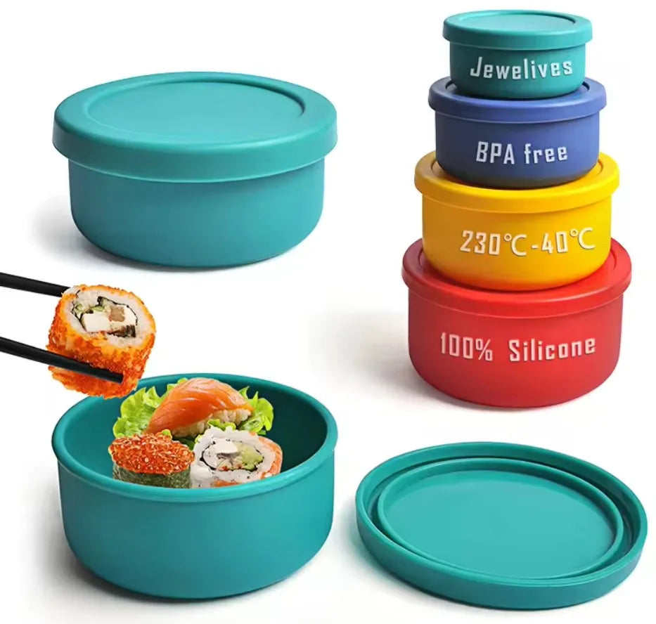 BPA Free Custom Silicone Non-Spill Heatable Microwavable Leak-Proof Snack Box for Kids School Bento Lunches