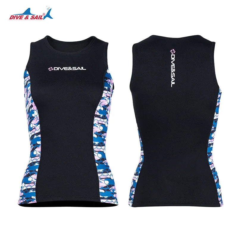 DIVE&SAIL Adult 2mm Neoprene Thermal Wetsuit Split Vest Top with Custom Fabric for Diving Swimming Snorkeling Spearfishing fo
