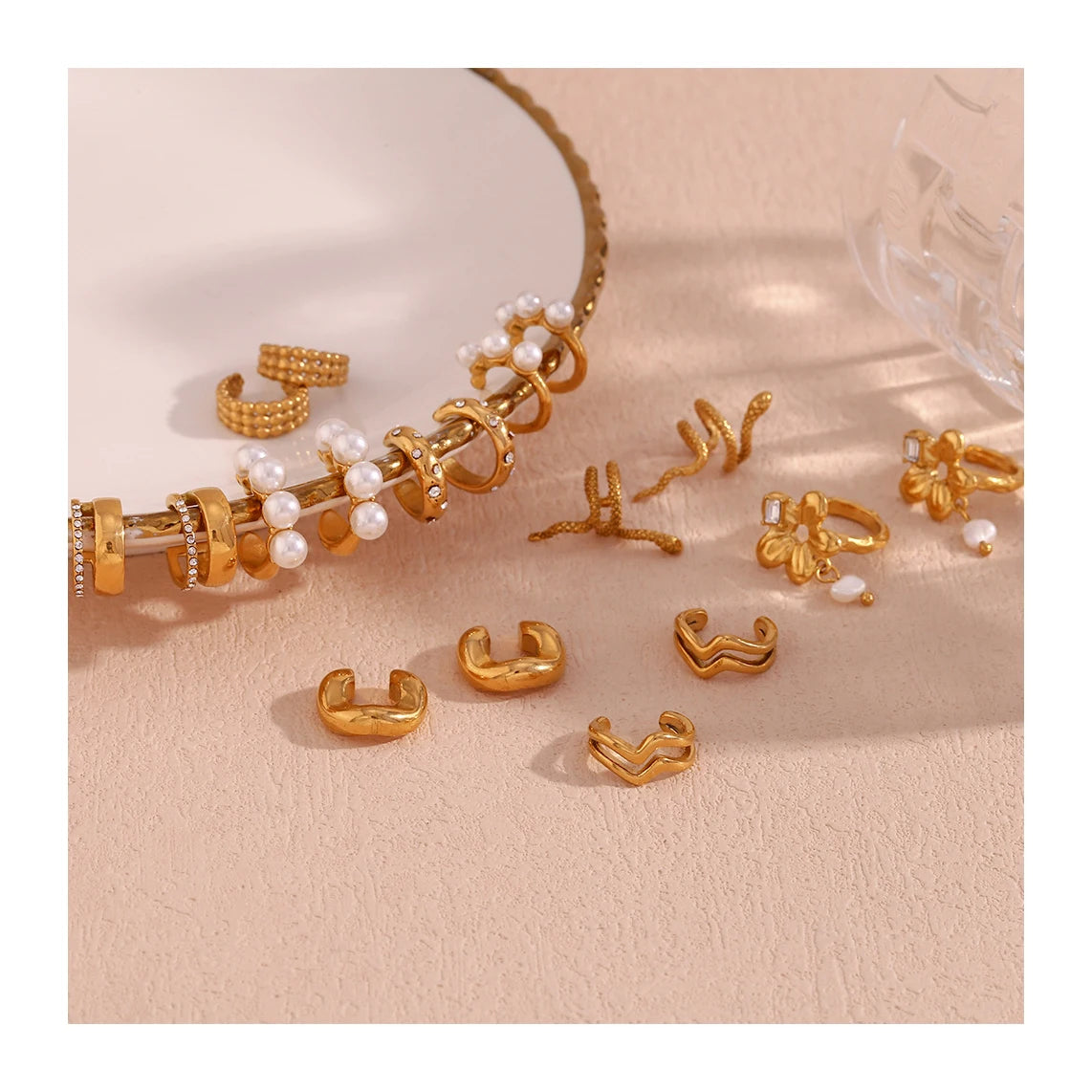 ERESI 18k Gold Plated Unique Hypoallergenic Stainless Steel Super Shine Double Layered Iced Out Zircon Cute Ear Clip Earrings