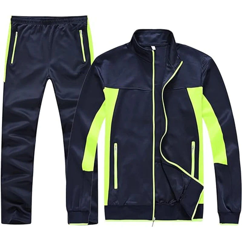 Long Sleeve Warm up Tracksuits Zip-Front Athletic Casual Running Jogging Men's Track Suits Set 2 Piece