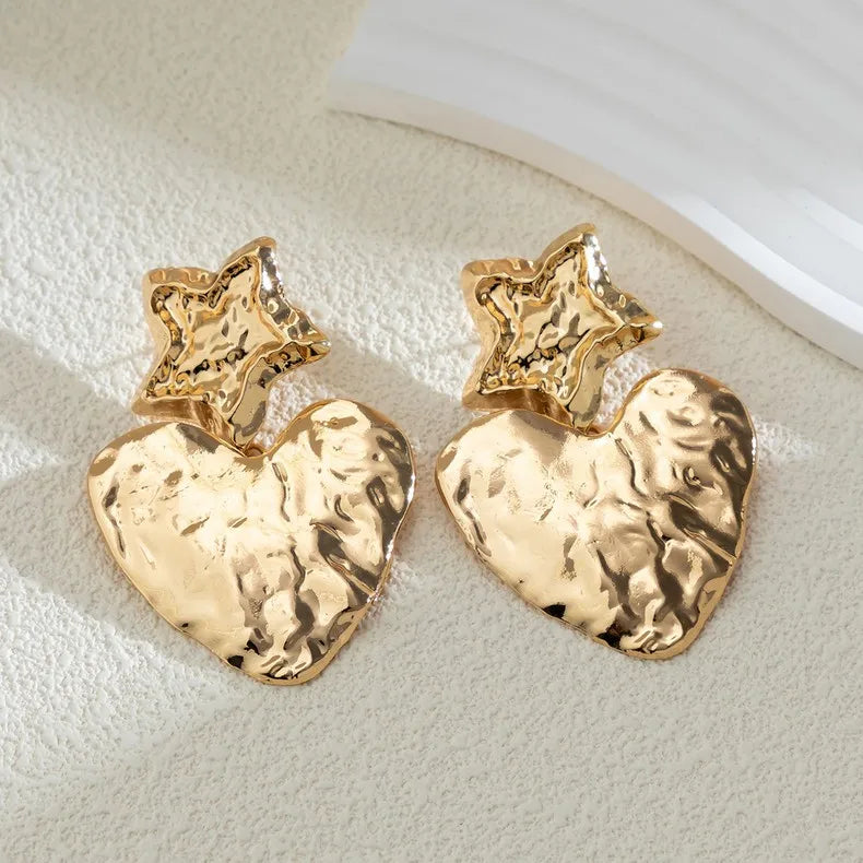 Fashion Retro Pendant Dangle Earrings Gold Silver Plated Star Heart Shape Exaggerated Drop Earrings