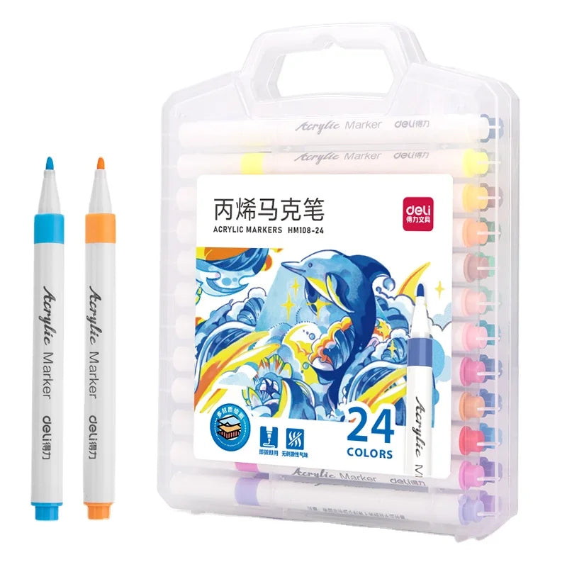 Deli HM108-24 24pcs/box Portable Waterproof Acrylic Marker Art Students Marker Pen 72box*24pcs=1728pcs Per Carton Set