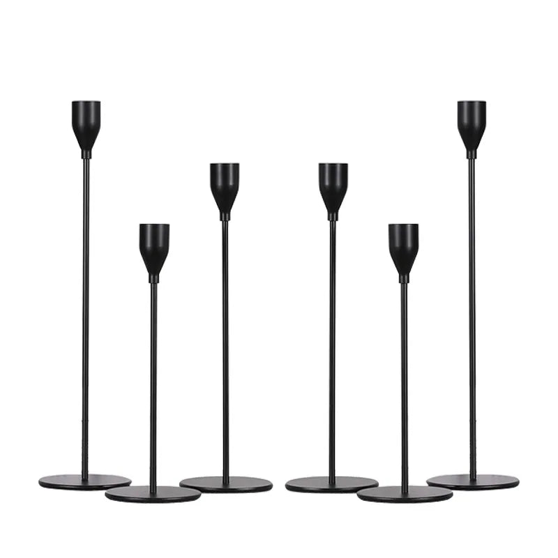 Elegant Tall Decorative Black Metal Bougeoir Candlestick Holder for Wedding Table Centerpiece Event Reception Hotel Banquet