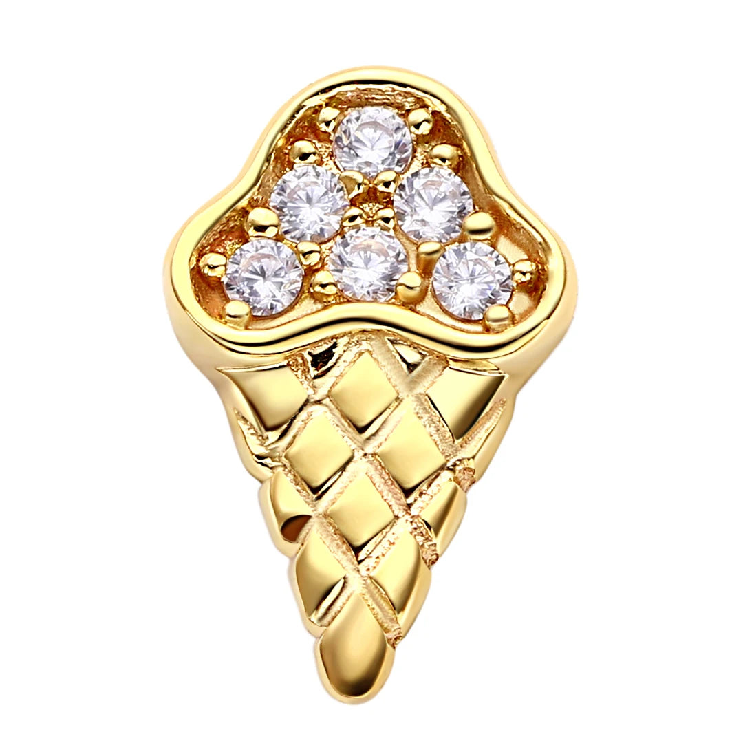 Eternal Metal 14K Solid Gold 5A CZ Paved Ice Cream Ear&Nose Piercing Navel&Tragus Jewelry Internally Threaded Ends Tops