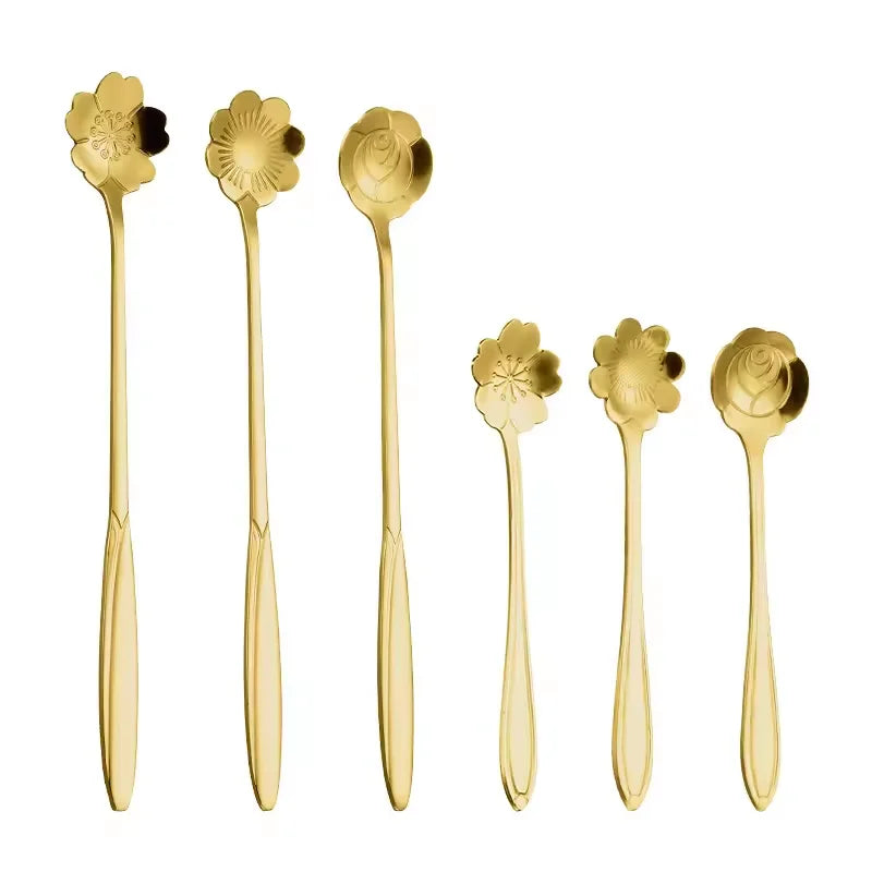 Durable Stainless Steel Small Flower/Square/Round Shape Gold Ice Cream Spoon Set for Dessert Tea Honey Stirring-for Giveaways