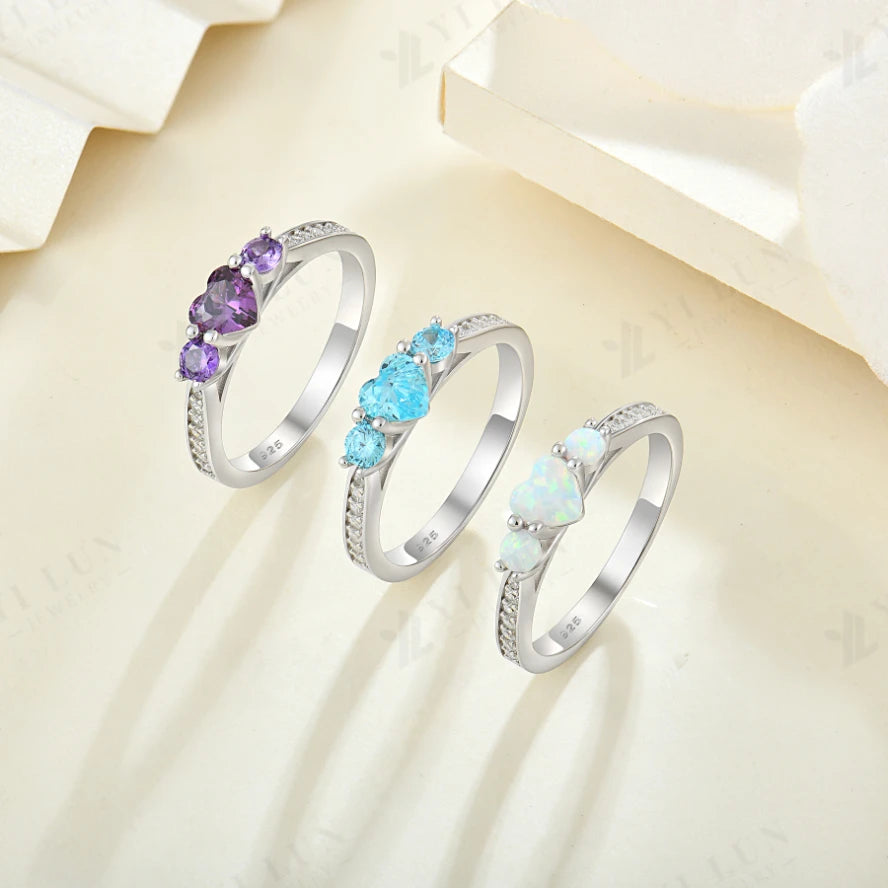 Wholesale 925 Sterling Silver Adjustable Heart-Shaped Rings with Purple/Blue/White Cubic Zirconia Gemstones & Diamond Accents