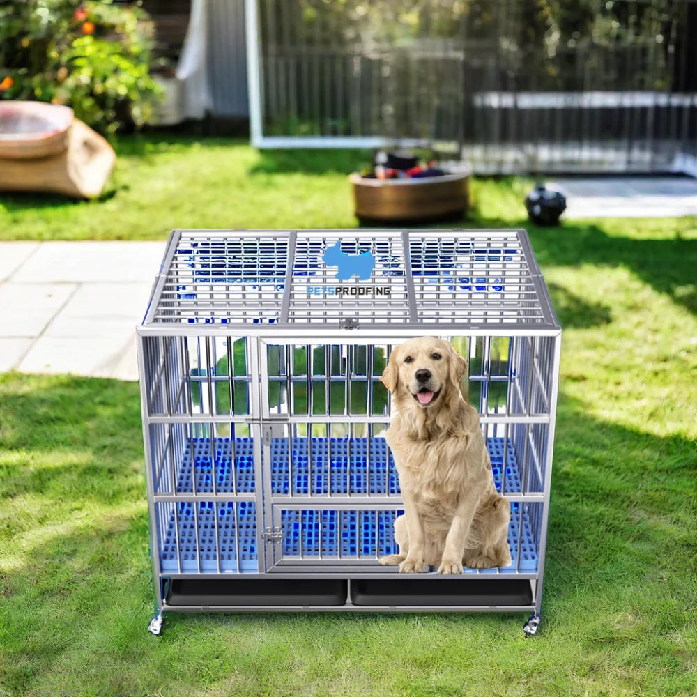 Commercial Solid Stainless Steel Luxury Kennel for Dogs and Puppies Professional Vet Indoor Pet Proof with Plastic Tray Palle