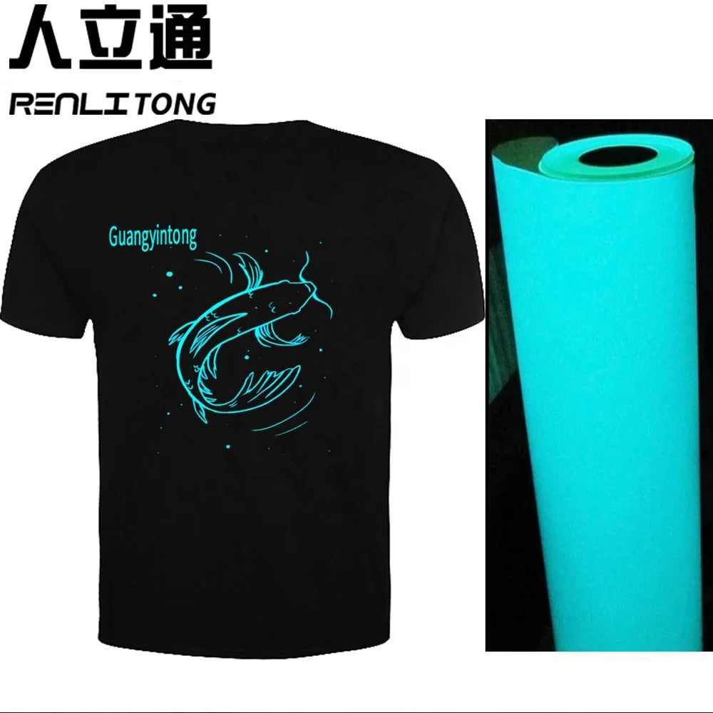 PU Glow in the Dark Heat Transfer Vinyl Roll HTV Film for Custom T Shirt Printing Apparel Decoration Washable