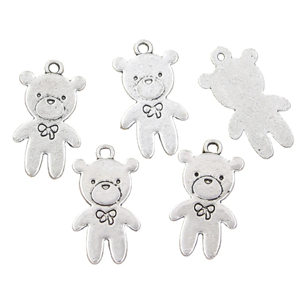 Charms Bear Bow 24x14mm Antique Silver Color Pendants Making DIY Handmade Tibetan Finding Jewelry