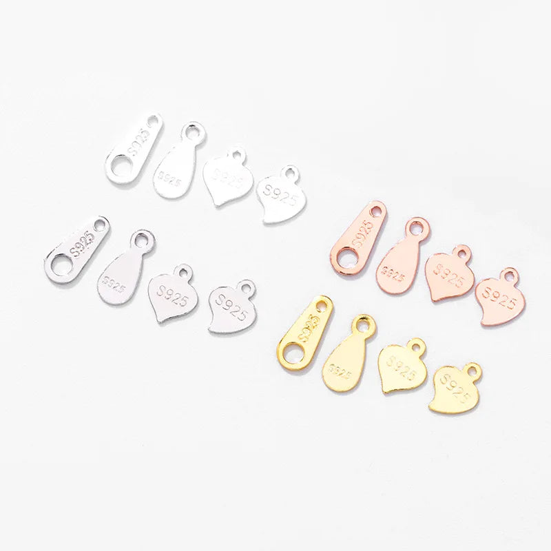 925 Sterling Sterling Oval Heart Charm Bracelet Jewelry Findings Connectors Engraved Ending Extension Tail Chain Accessories