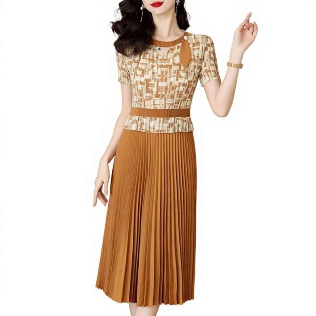American Plus Size Solid Beading Elegant Floor-Length Short Sleeve Summer Dress 2024 New Style