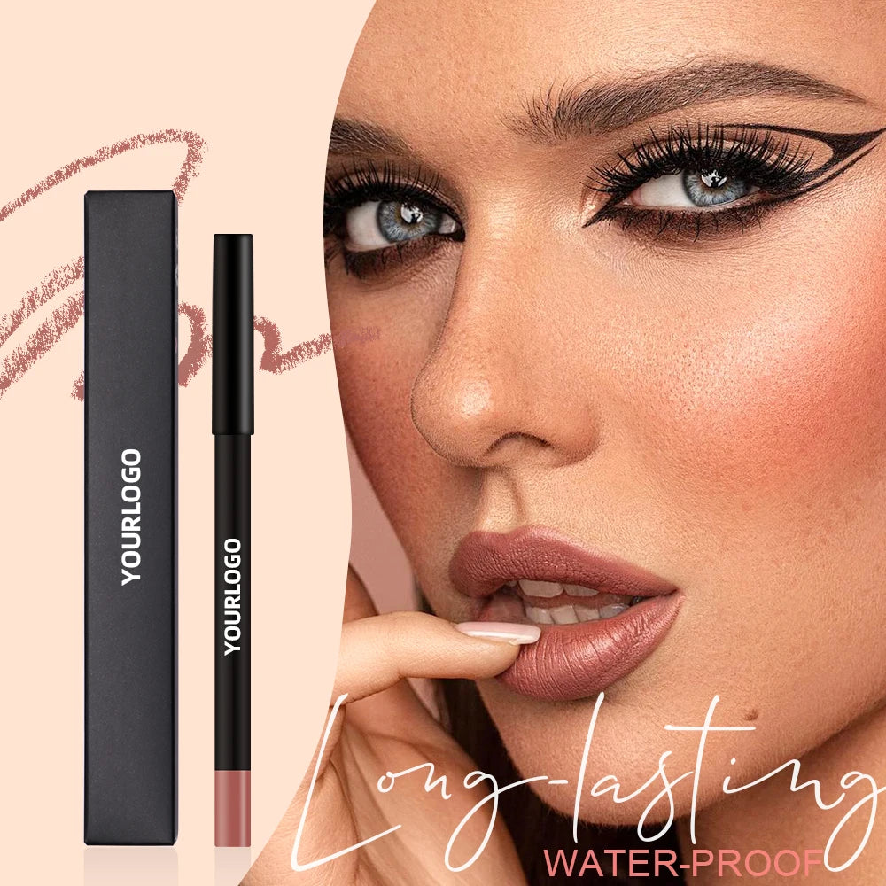 Custom Private Label Natural Waterproof Lip Glaze Vegan Lip Liner 2-in-1 High Pigment Matte Creamy Cruelty Free Lip Liner Pen