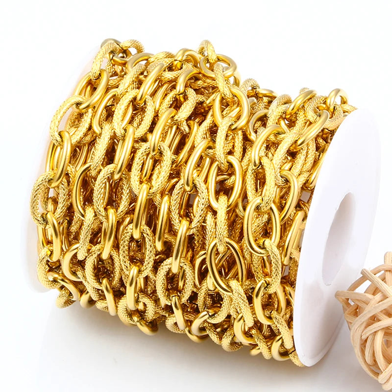 18k Pvd Gold Plated Stainless Steel Chunky Chain Link Textured Punk Catena Acciaio Components for Necklace DIY Jewelry Making