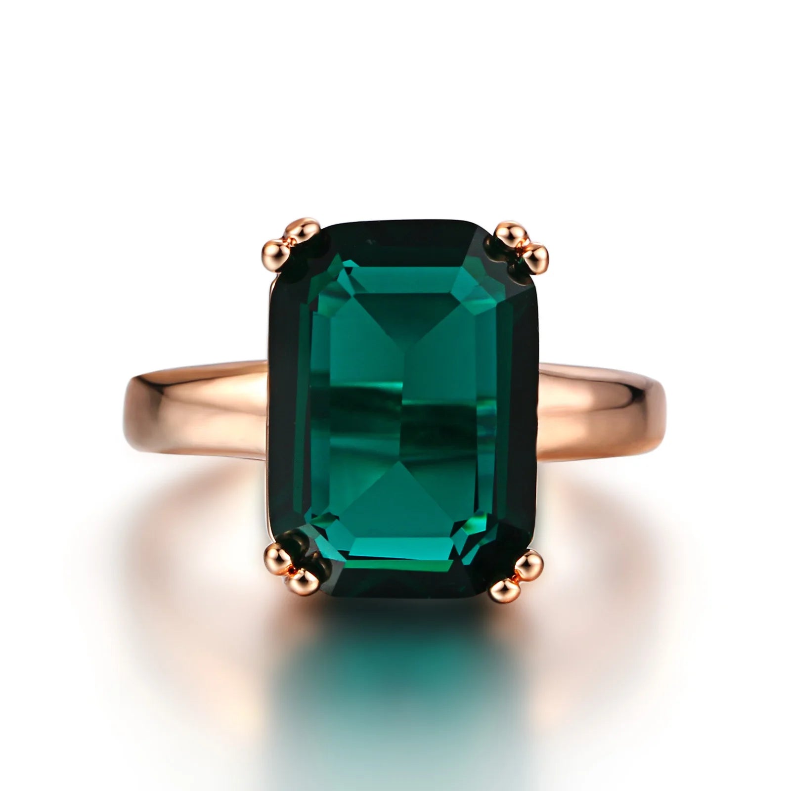 Elegant Emerald Cut 10*14MM Big Green Cubic Zirconia Solitaire Diamond Engagement Party Ring