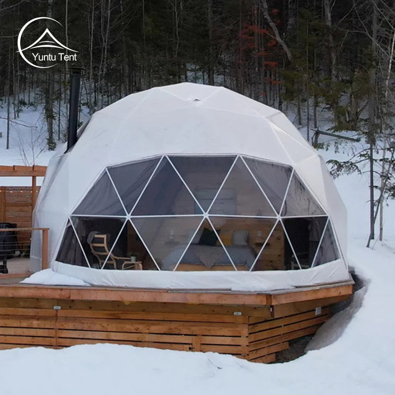 Geodesic Outdoor Luxury Hotel Steel Metal Frame Glass Glamping Dome Tent  for Resort Home Sale