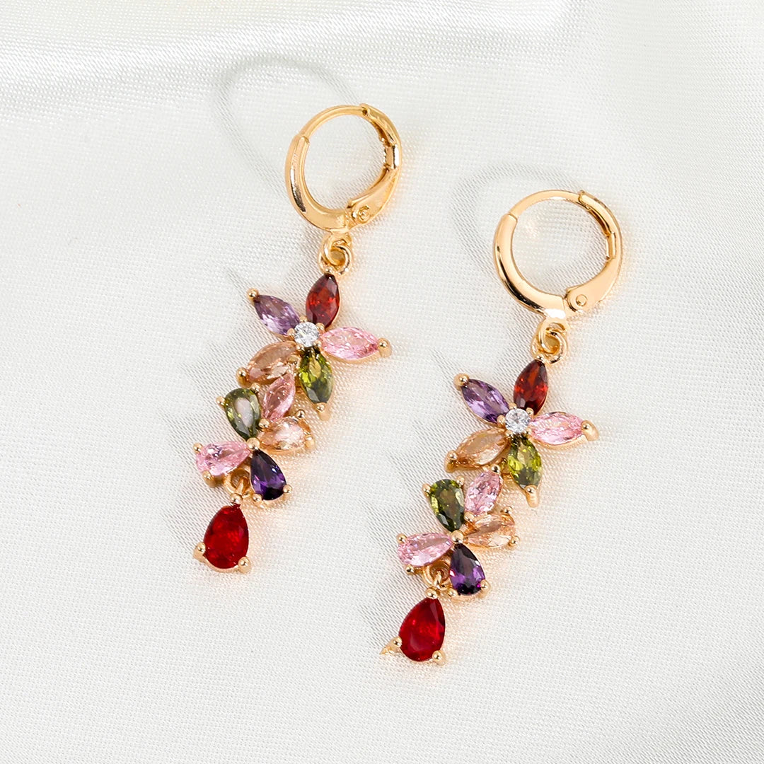 High Quality Copper Waterdrop Flower CZ Drop Dangle Earrings Luxury Wedding Fashion Jewelry for Women Brincos Esmaltados