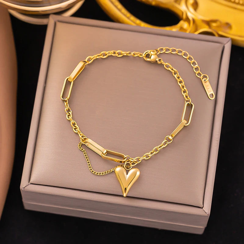 Cross Border Tassel Heart Necklace INS Style Stainless Steel Bracelet Temperament Love Adjustable Bracelet for Women
