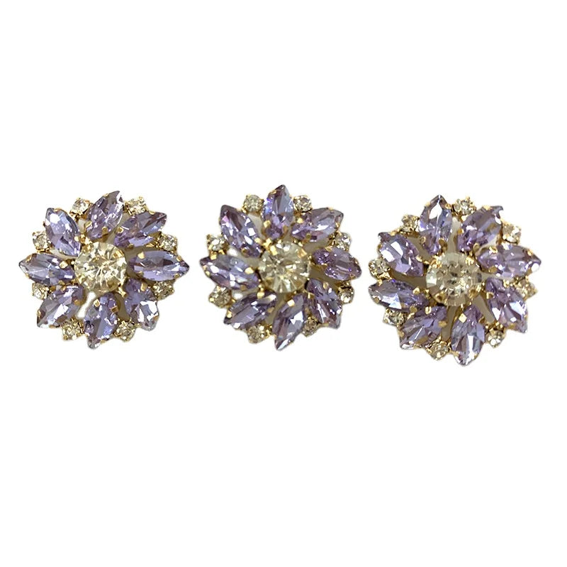 Vintage Hand-Sewn Crystal Buttons Colorful Flower Shape Decorative DIY Rhinestones Stretch Feature
