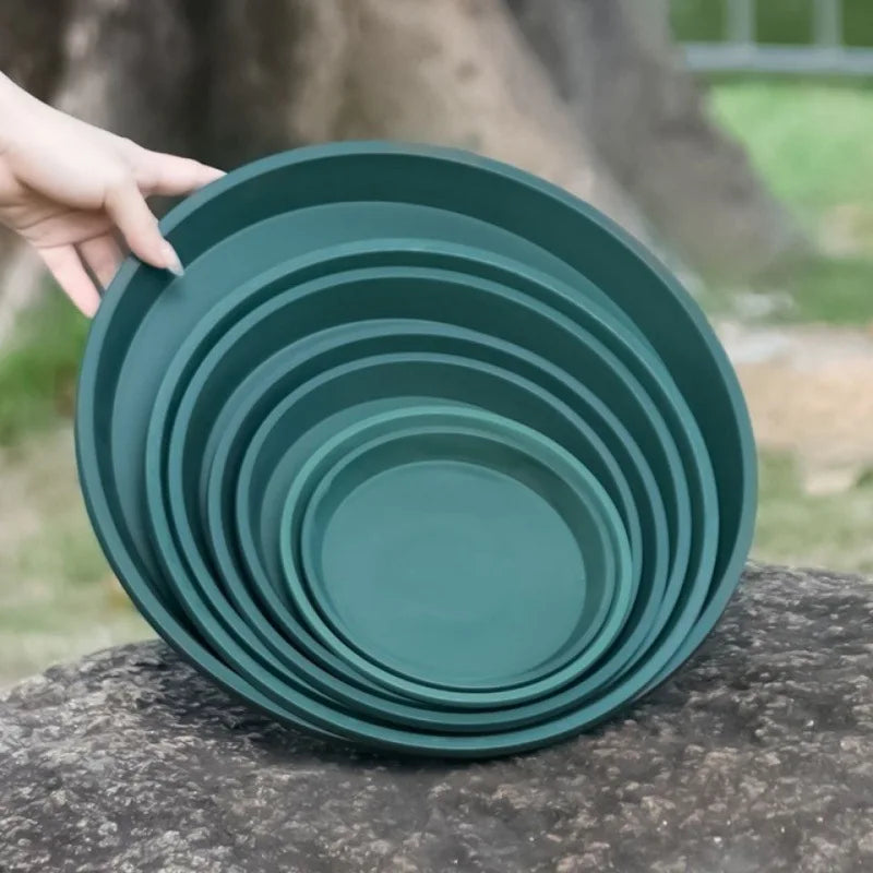 10.5-25 Inch Plant Saucer Drip Trays Dark Green Plastic Chrome Plated Home Indoor Outdoor Classic Flower Pot Round