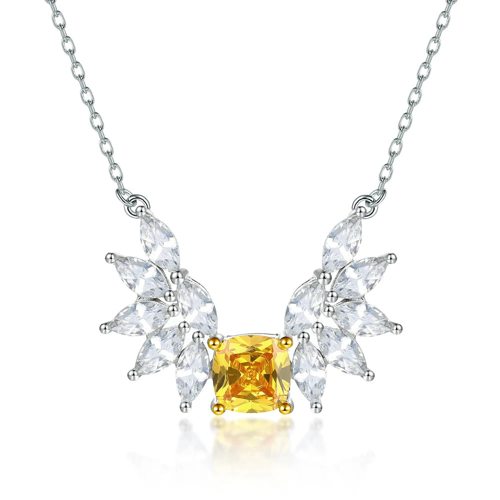 Women's Trendy 925 Silver Wing Pendant Necklace with CZ Zircon Rhodium Plated for Weddings Engagements or Parties