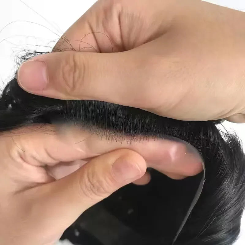 HQ Wholesale Price Wig High Density Super Thin  Skin Toupee Men Units Human Hair Natural Hairline
