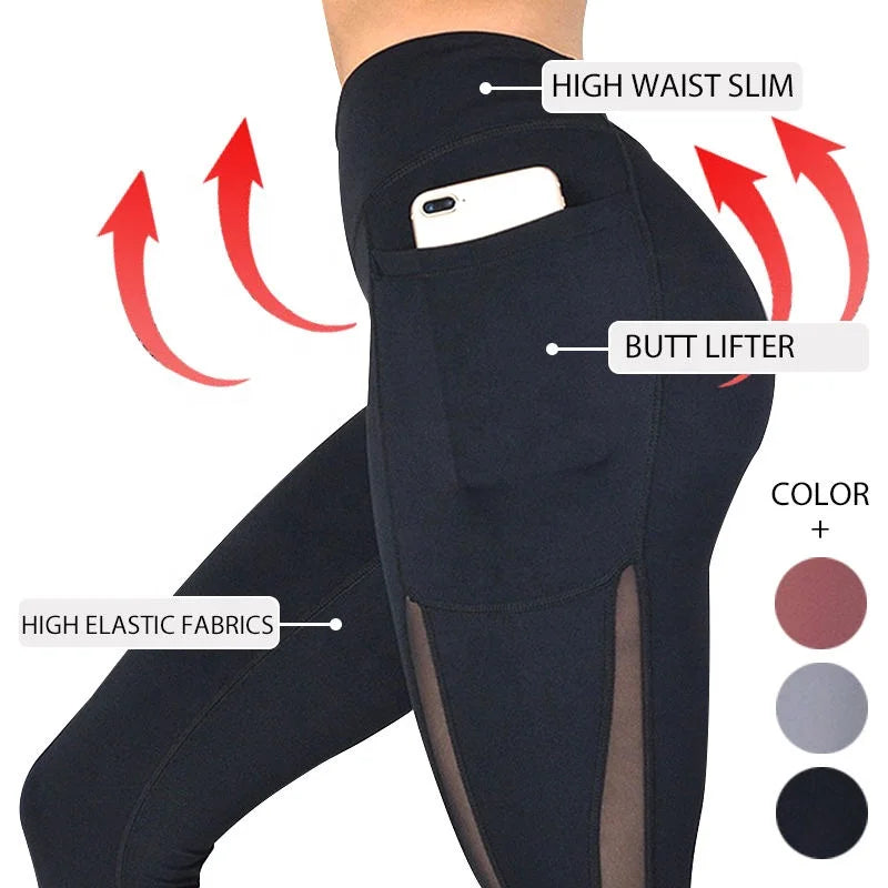 Wholesale Good Price High Waist Women Gym Pants With Pockets Tummy Control Leggings Workout 4 Way Stretch Seamless Yoga Leggi