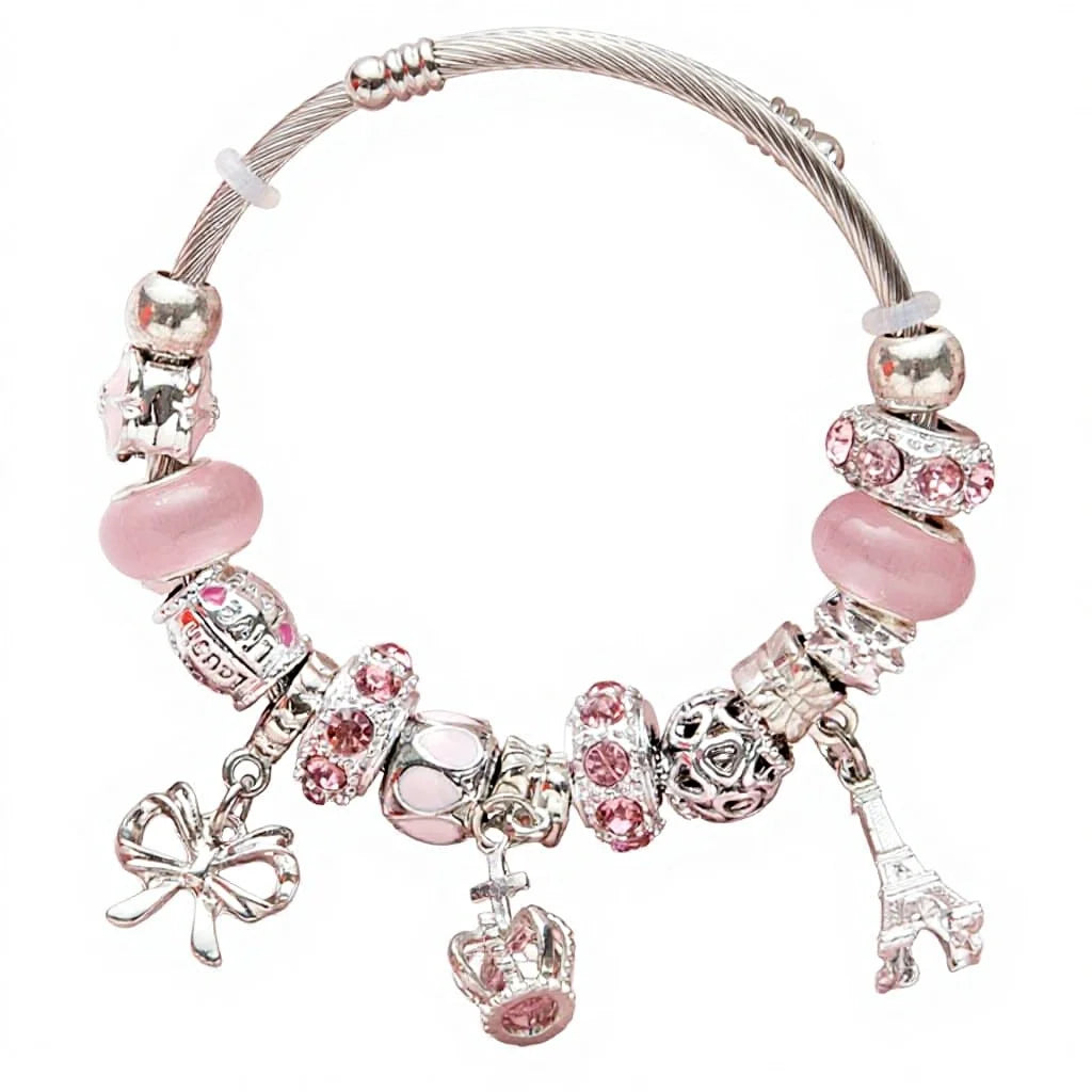 Custom Design New Style Stainless Steel Women's Fashion Bracelet 24K Gold Rhodium Plated Alloy Crystal Beads Crown Shape