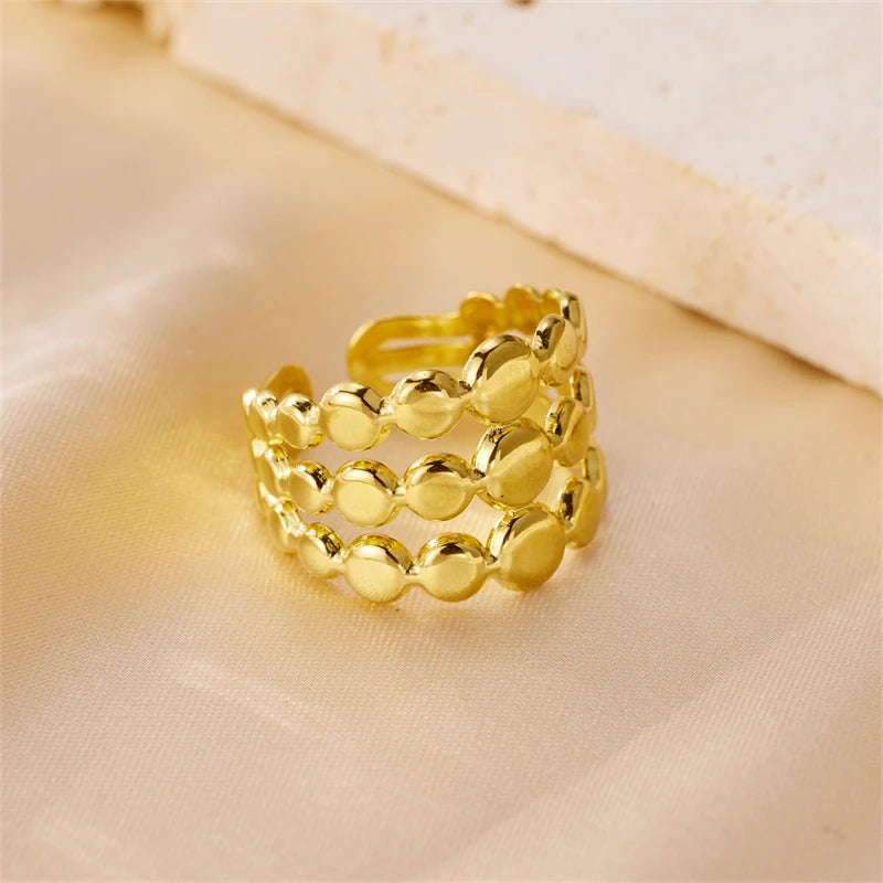Women's Vintage Open Gold Plated Triple Layer Round Stainless Steel Ring Unique Vintage Open Gold Plated Triple Layer Ring