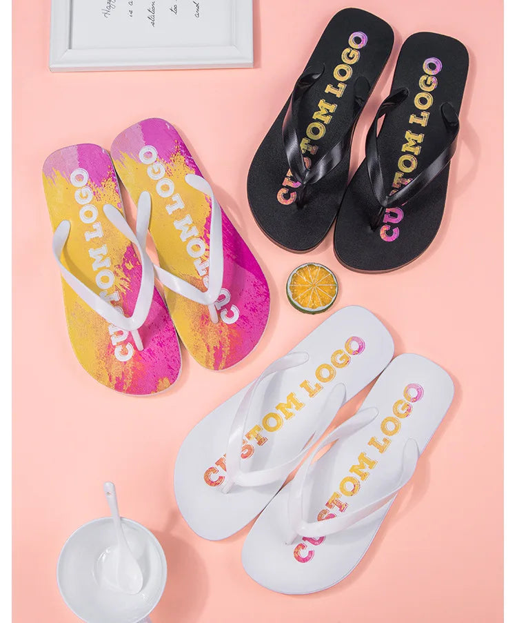 Custom Pvc Outsole Slippers Womens Flip Flops Men Black Shoes V Strap Pvc Slippers Woman Shoes Purple Flip Flops Sandals