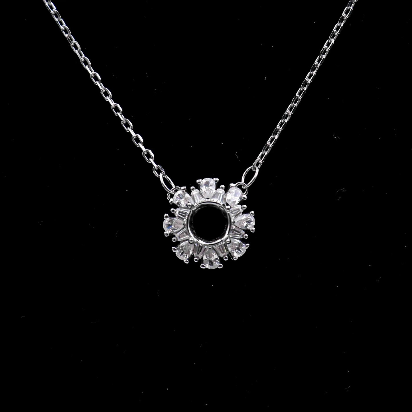 Sterling Silver 6*6mm Semi Mount Necklace Empty Frame Blank Support Setting S925 Base Holder Without Center Stone for DIY Inl