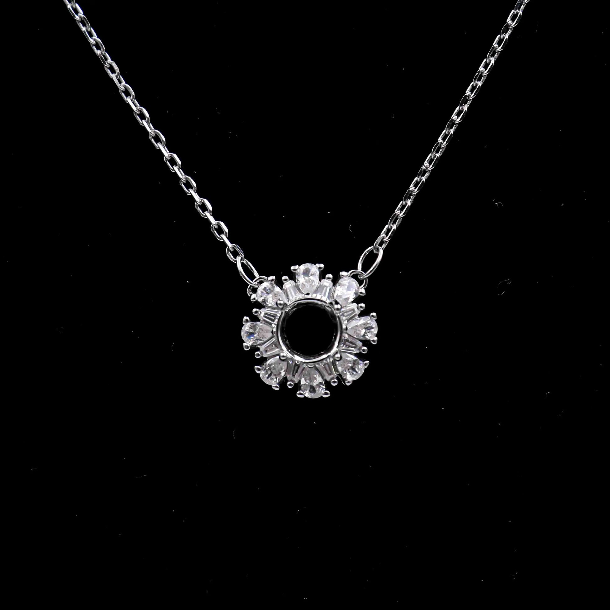 Sterling Silver 6*6mm Semi Mount Necklace Empty Frame Blank Support Setting S925 Base Holder Without Center Stone for DIY Inl