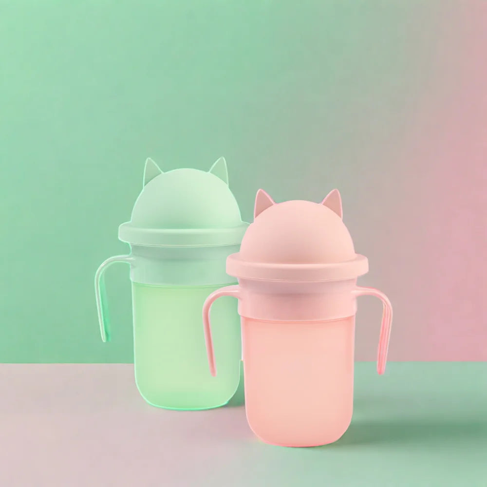 Newsun Pink and Green Silicone Baby Toddler Sippy Water Drink Cup with Customized Logo for Children's Dining