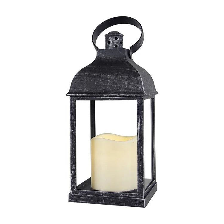 Rustic Black Battery Operated Plastic Table Decor LED Electric Lantern for Candle