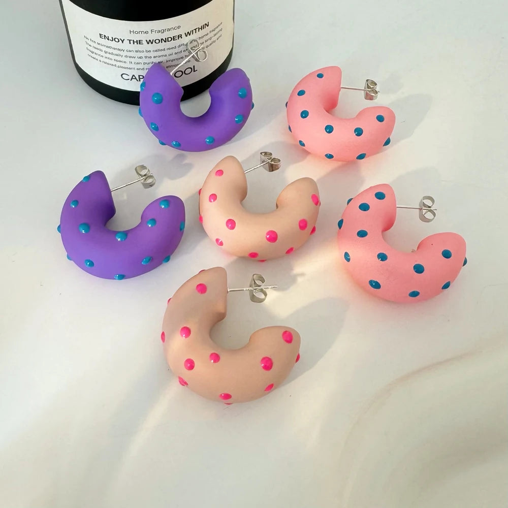 Exaggerated Rubber Drip Oil C-shaped Earrings Colorful Polka Dot Chubby Earrings Fashion Jewelry 2026