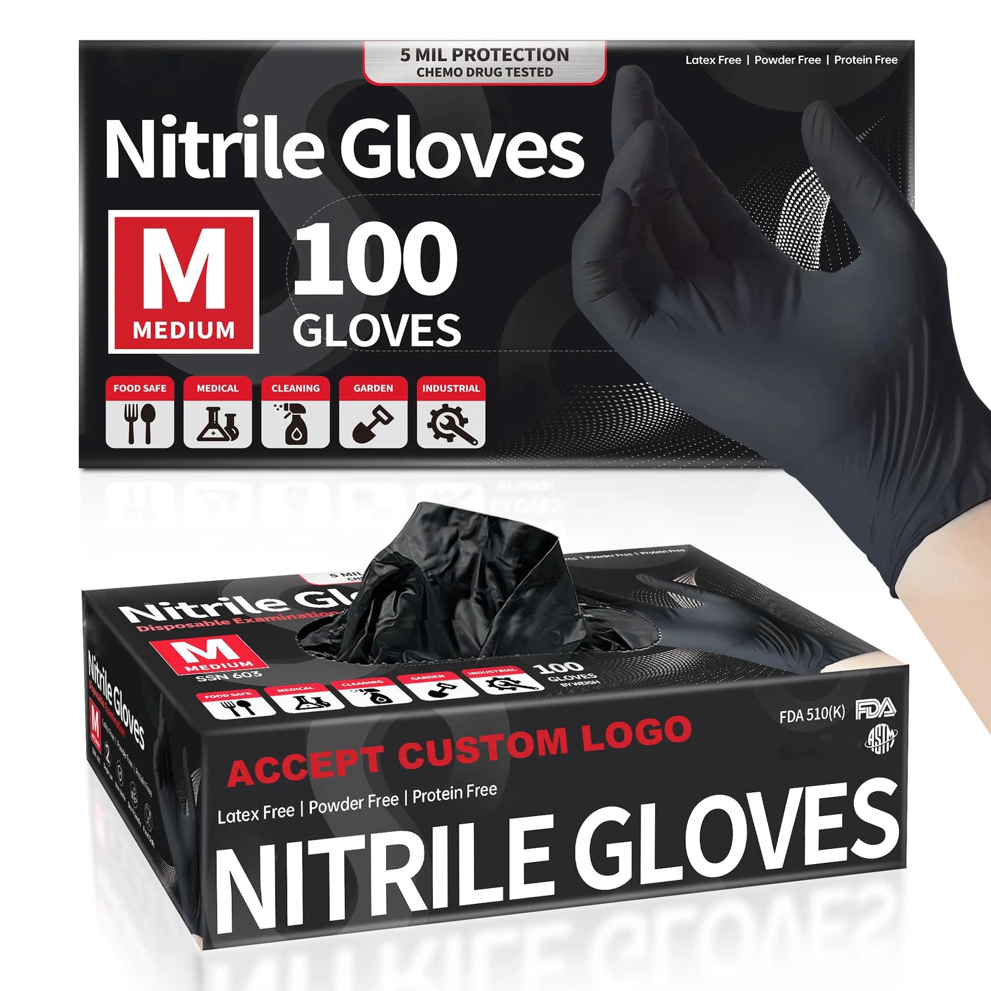 Disposable 5mil Industrial Black Nitrile Gloves Garage Duty Car Mechanics Repair Full Textured Nitrile Mechanical Work Gloves