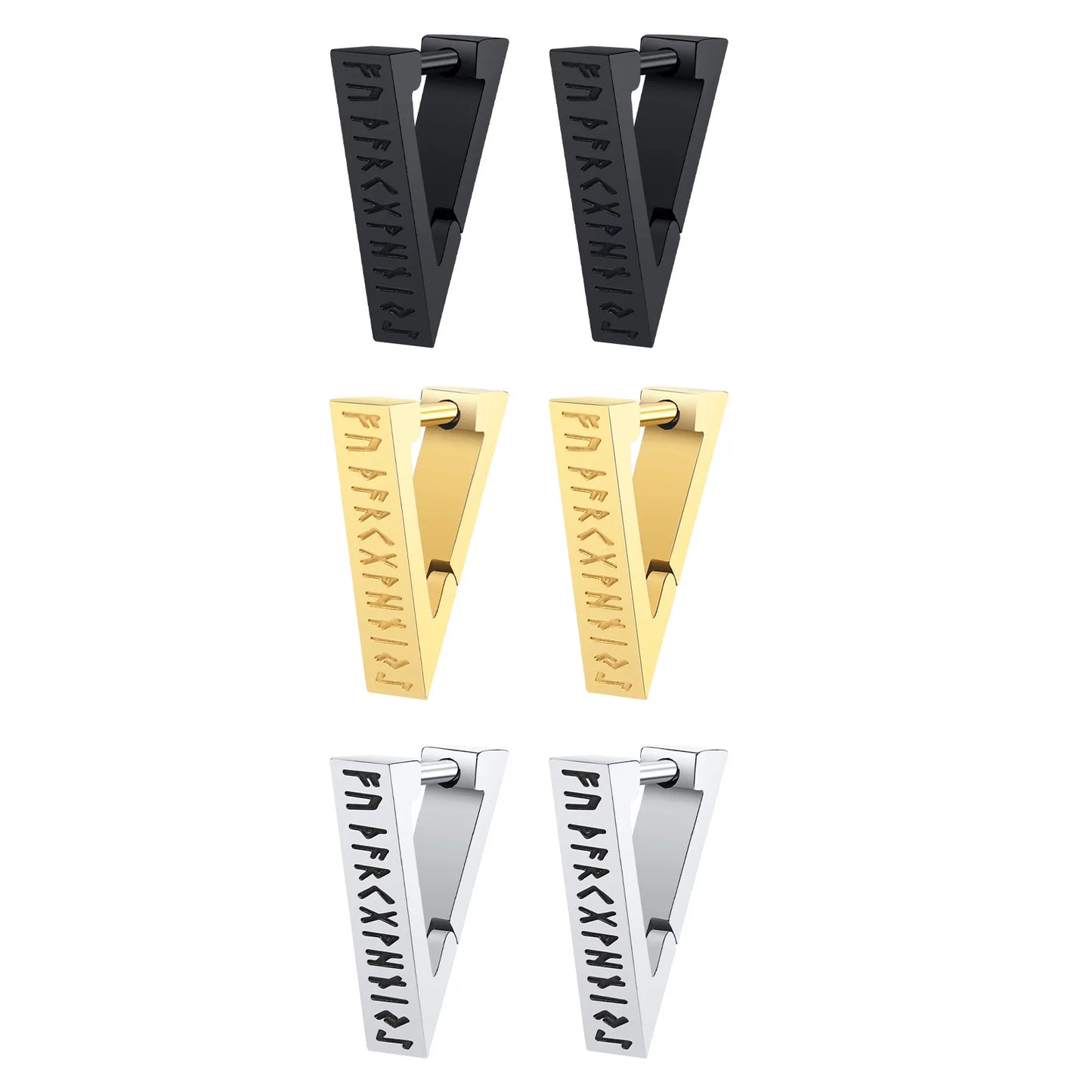 Sample Vintage Design Geometric Triangle Viking Stainless Steel Hoop Earrings for Men Fashion Jewelry EH-524