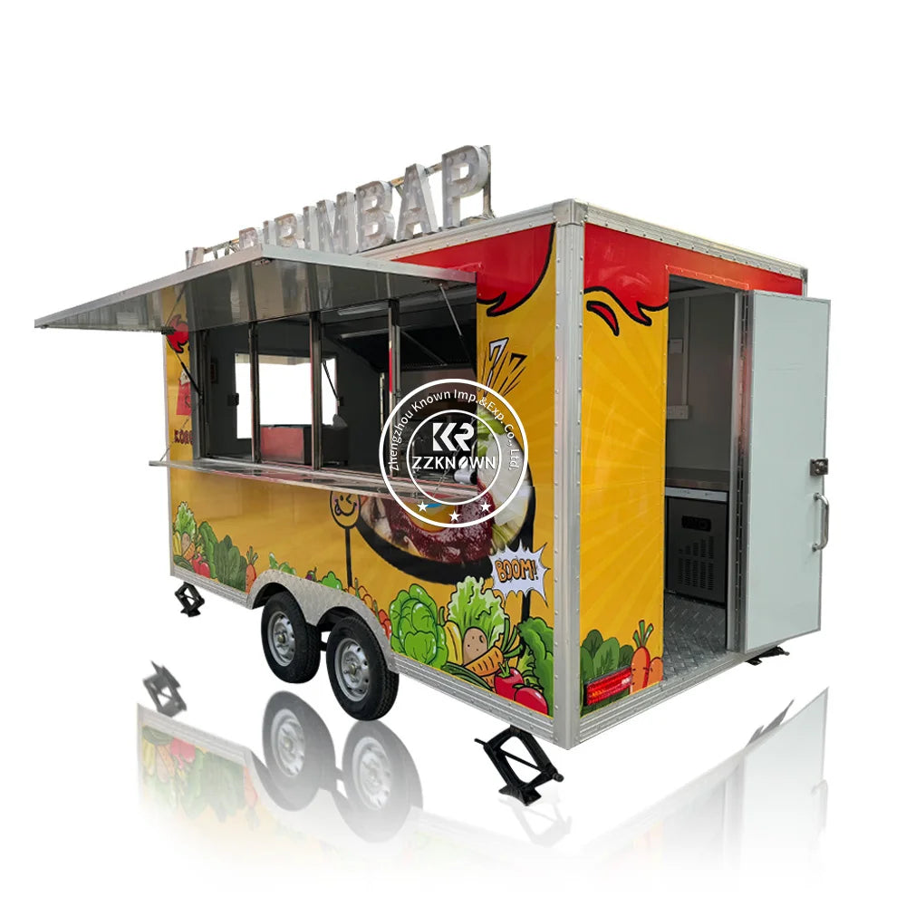 Customized Food Truck Rolling Cart Fast Food Machine Snow Cone Trailer Food Cart Cooking Trailer Red Hamburger Carts
