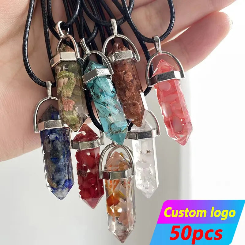 Wholesale Hexagonal Opal Obsidian Raw Garden Quartz Men's Gemstone Lapis Lazuli Moon Natural Healing Amethyst Necklace Pendan