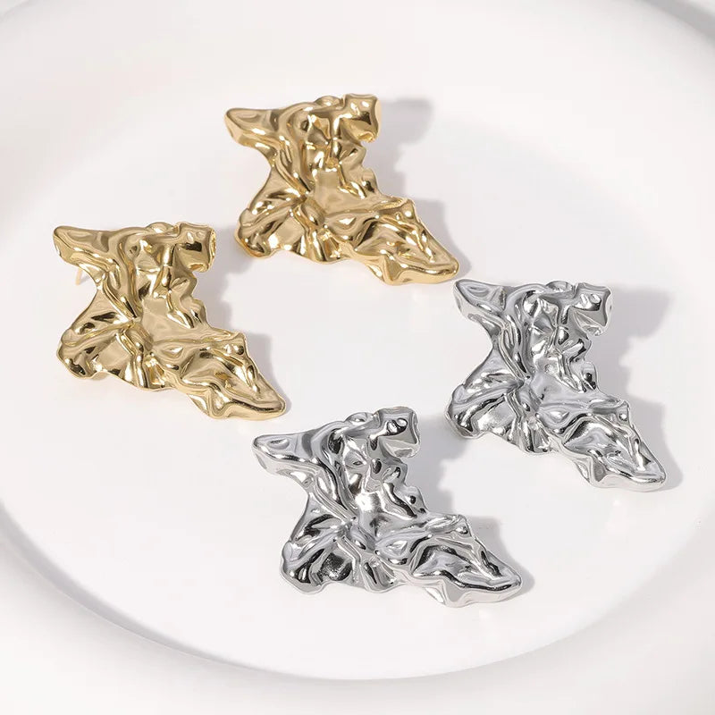 Beimai OEM Earrings Fashion Irregular Pleated Titanium Steel Women's Earrings