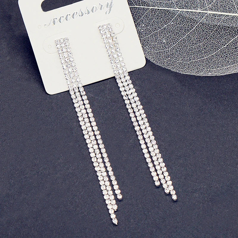 Luoyan Trendy Korean Fashion Tassel Chain Earrings Rhinestone Long Dangle Jewelry for Women Party Jewelry