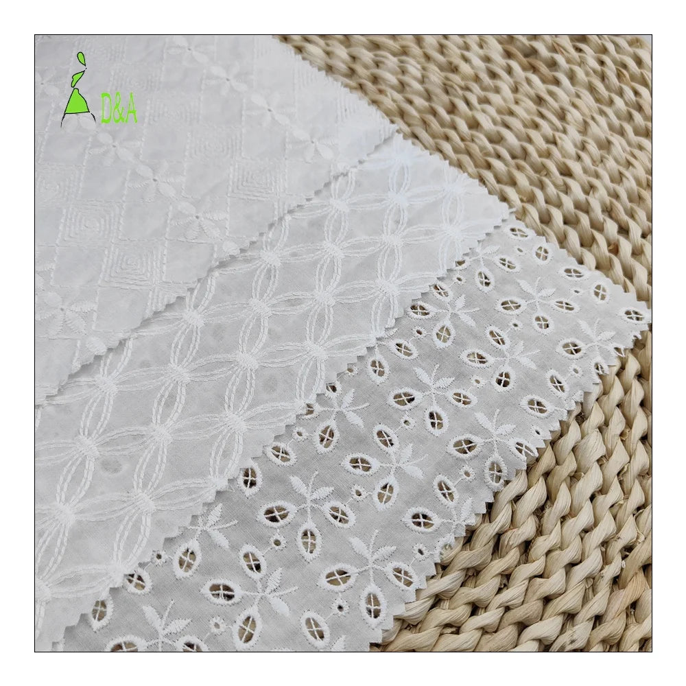 100% Cotton Embroidery Fabric China Textile Cloth White Embroidered for Swiss Voile Eyelet for Women/Dress for Home Boys Girl