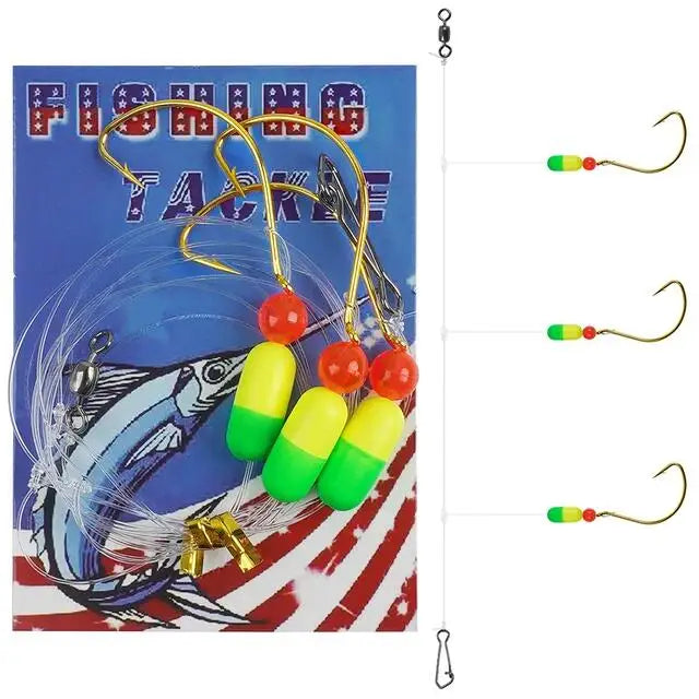1Pack Saltwater Pompano Rigs for Surf Fishing Three Drops Pompano Rigs with Barrel Swivel Hook Floats Duo Lock Snap and Beads
