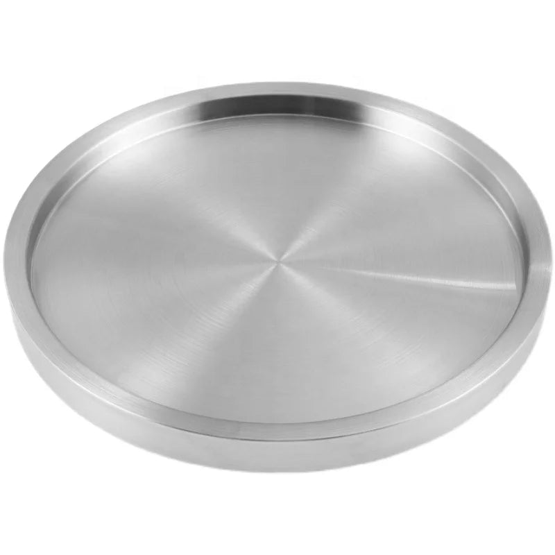 304 Stainless Steel Double Layer Round Dinner Plate Stainless Steel Barbecue Tray Metal Food Tray Western Food Plate