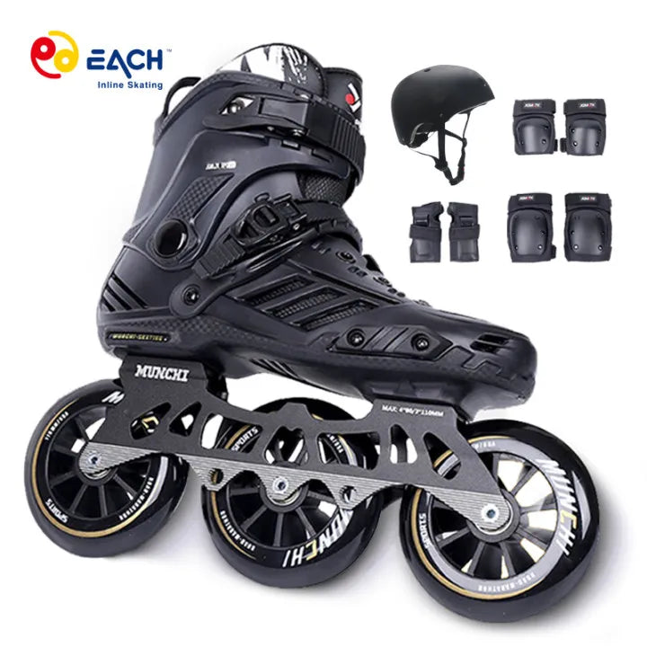 EACH High Quality Professional Speed Slalom Skate Shoes Adults 3 110mm Aluminum Chassis PU Wheel Skating With Protective Gear