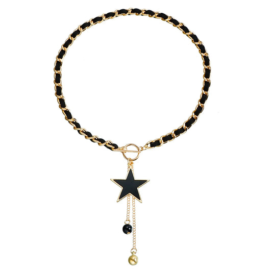 Vintage Sexy Wrapped Velvet Chain Black Star-shaped Gold Butterfly Necklace for Women Girls Collarbone Chain Tassel Collar