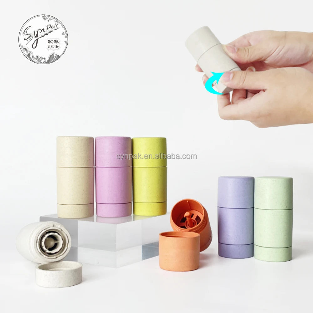 25ml Biodegradable Wheat Straw Twist-Up Empty Deodorant Stick Container Antiperspirant Hair Wax Bottle Lotion Screen Printing