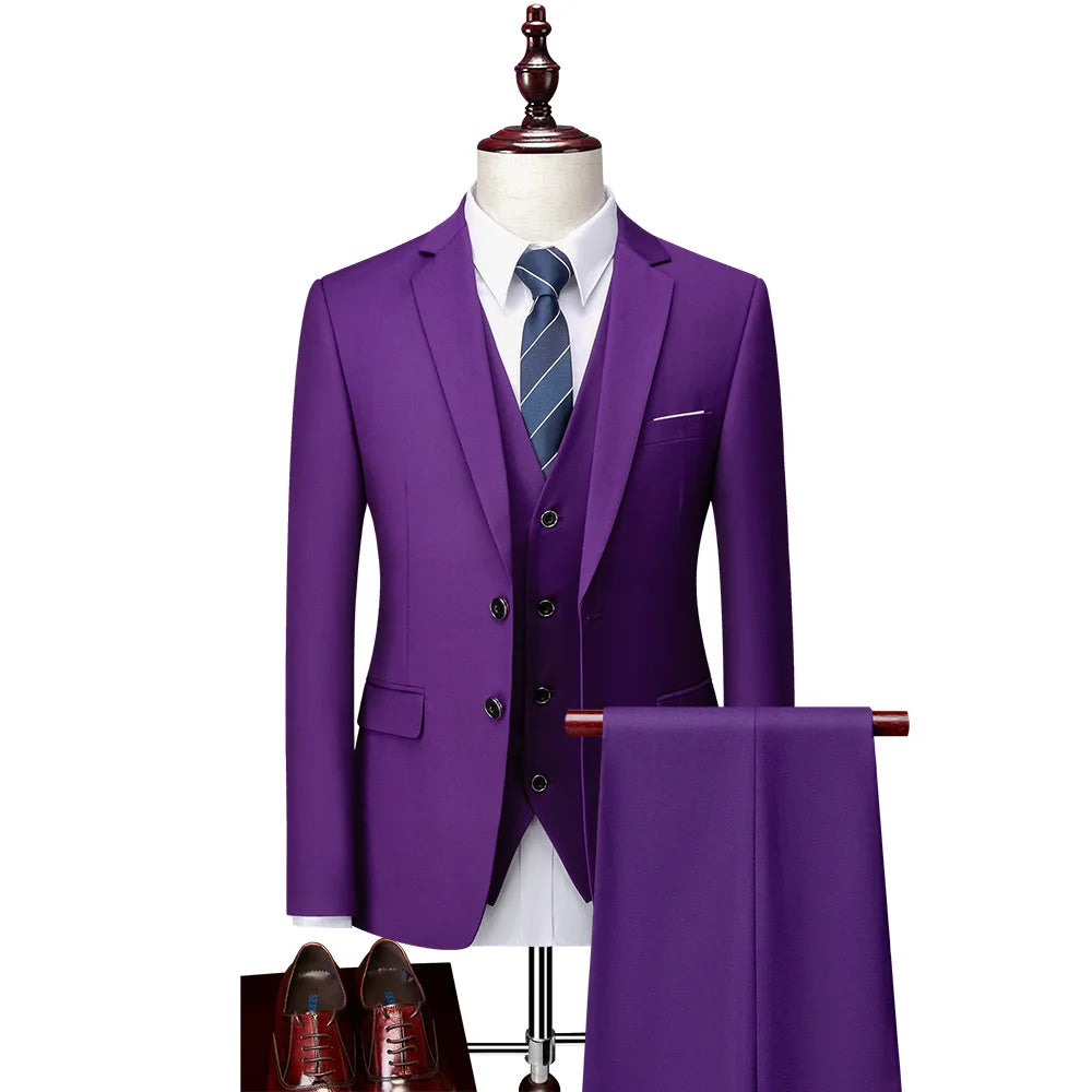 Purple 2 Button Blazers/best Wedding Groom's Three-piece Suit Casual  Tuxedo EUR US Size XS-3XL (Jackets+Vest+Pants)